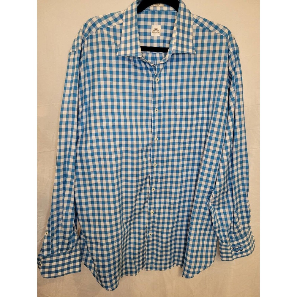 Peter Millar 100% Cotton Blue Check Shirt Mens XL